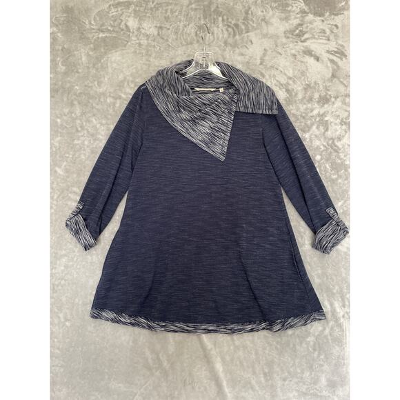 Soft Surroundings Tunic XS Roll Tab Sleeve Navy Cowl Neck Top Lagenlook Coastal - Picture 1 of 9